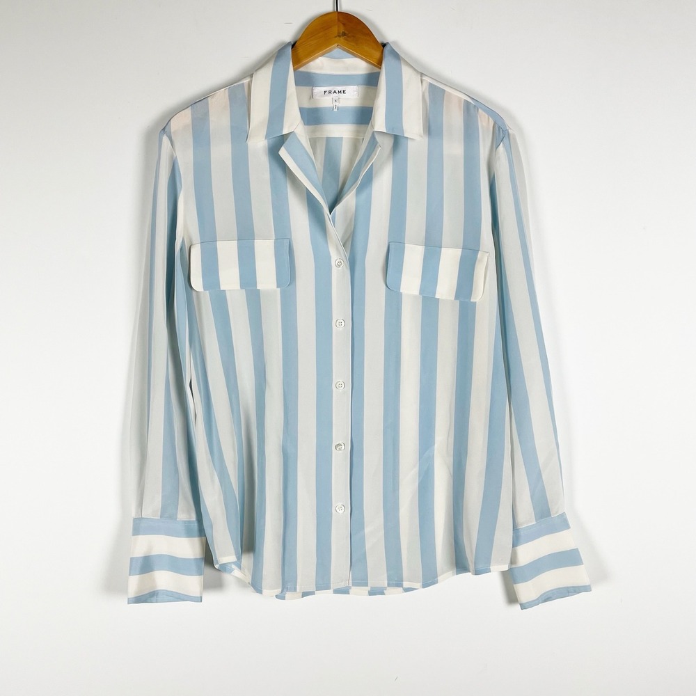 Frame Women's Silk Chiffon Collared Button Down Long Sleeve Blouse Shirt Top S